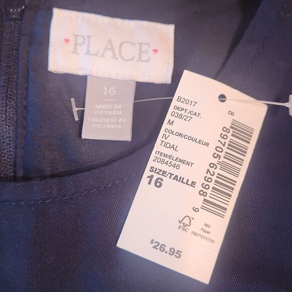 The Children’s Place Uniform Sleeveless Knee Length Bow Dress Size 16 Navy Blue - Picture 6 of 7